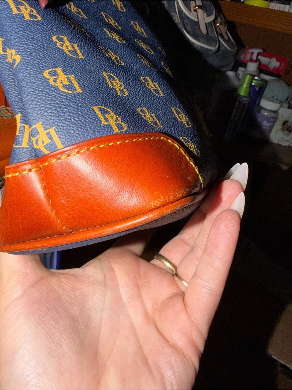 Dooney & Bourke Navy and Brown Logo Crossbody Messenger